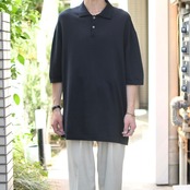 FIESOLE rayon x cotton knit polo black