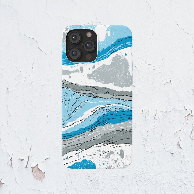 受注生産 iPhoneケース ブルーグレーの海岸マーブル｜水面模様 MARB059A