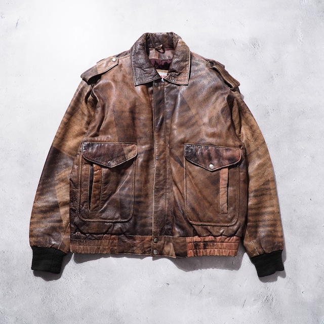 ” Special ” Aging processing big Pockets vintage lamb leather jacket