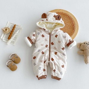 【BABY】2024冬新作　クマ柄防寒ロンパース