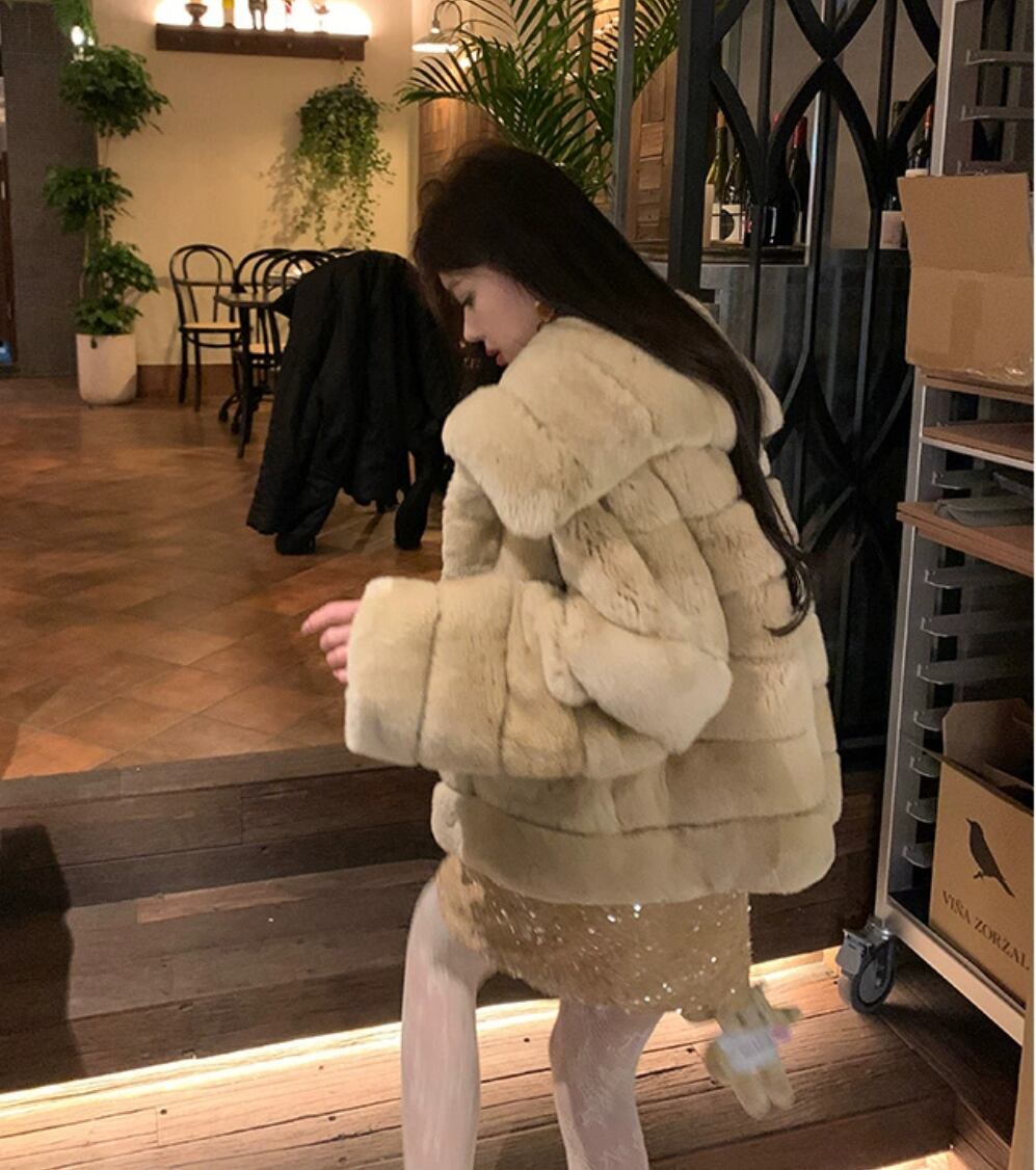 ラビットファー ショートコート beige | mymuse