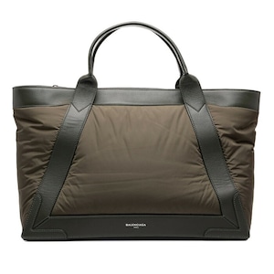 バレンシアガ ネイビーカバス M トートバッグ ハンドバッグ 363419 カーキグリーン ナイロン レザー レディース BALENCIAGA 中古