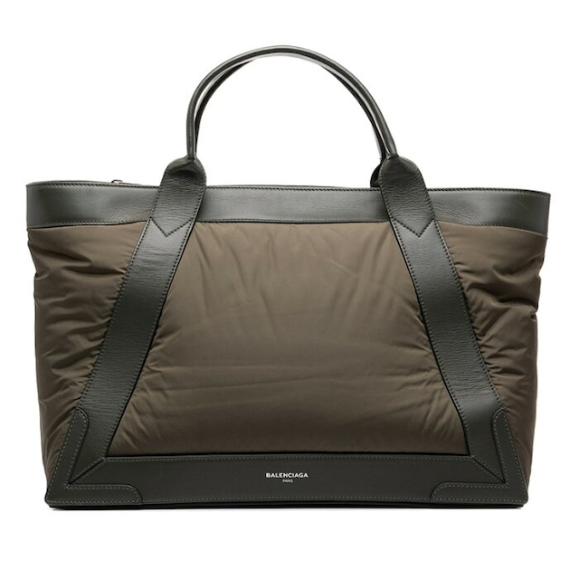 バレンシアガ ネイビーカバス M トートバッグ ハンドバッグ 363419 カーキグリーン ナイロン レザー レディース BALENCIAGA 中古