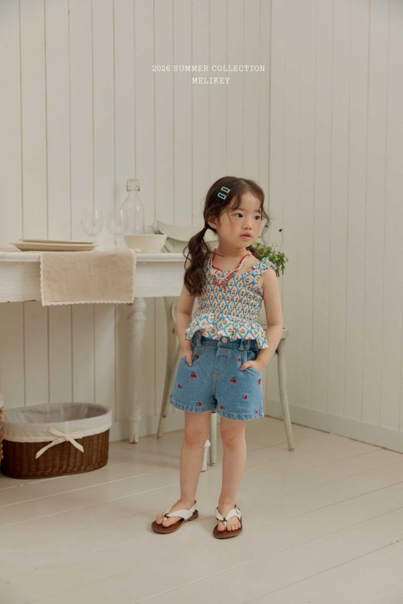[MELIKEY] Cherry Ribbon Tucking Blouse / [미라이키] 체리리본터킹블라우스