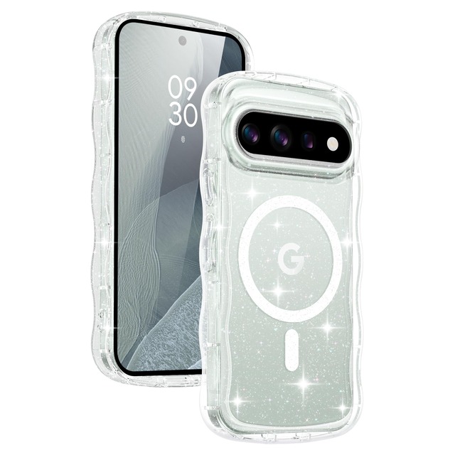 DOMAVER Google Pixel 11 Pro/11 ケース MagSafe対応 波形 レンズ保護 ラメ入り 薄型 黄変防止 6.3" クリア