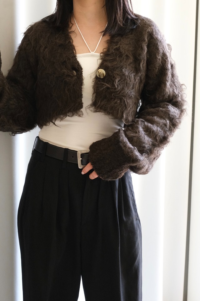 【 determ; 】Cropped Shaggy Knit Cardigan ( cacao )