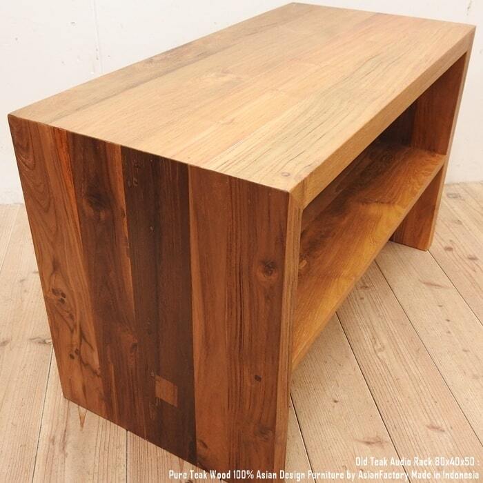 オールドチーク無垢材 オーディオラック 2段 80cm NR ローテーブル TV