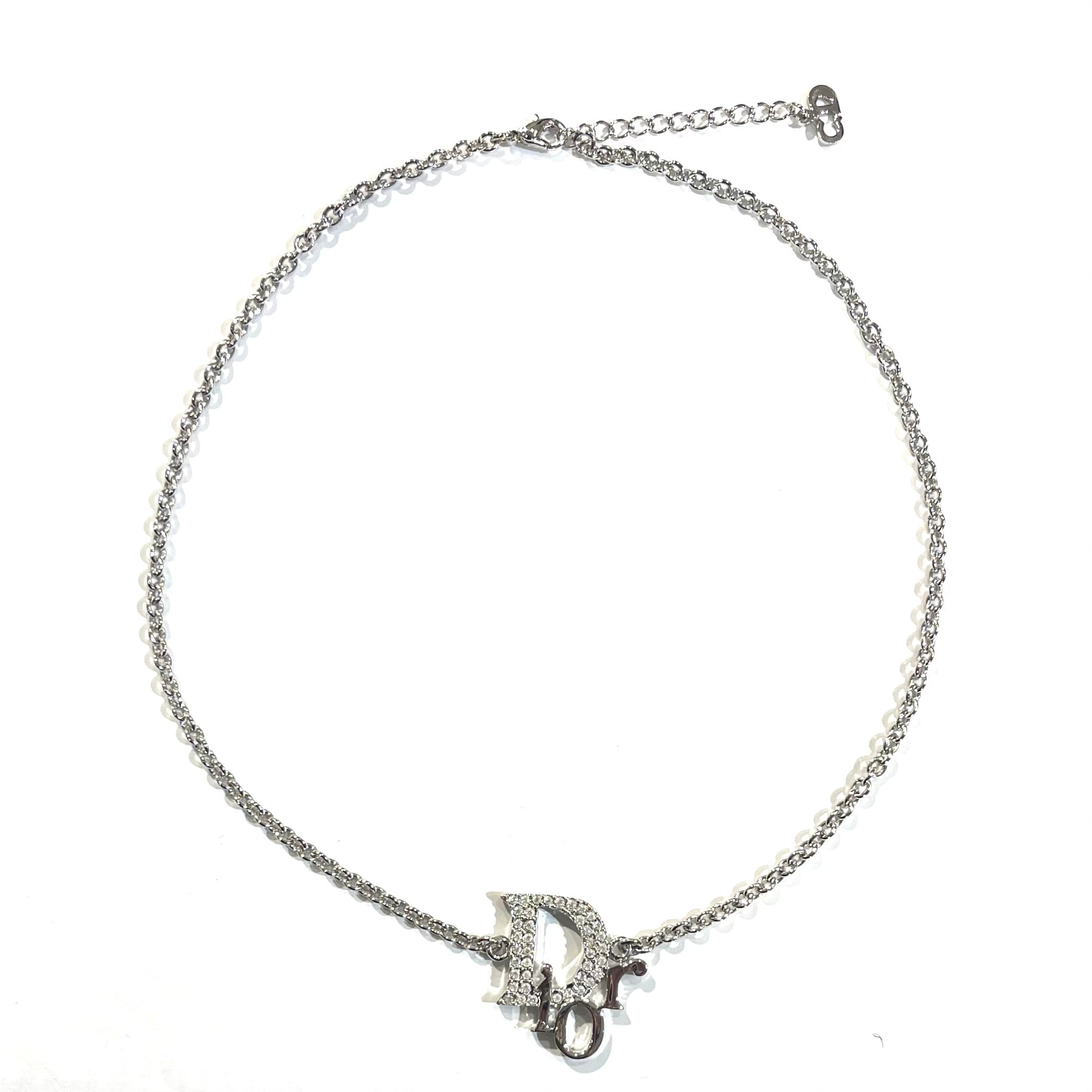 Christian Dior】2240 DIOR ディオールロゴ ラインストーンネックレス