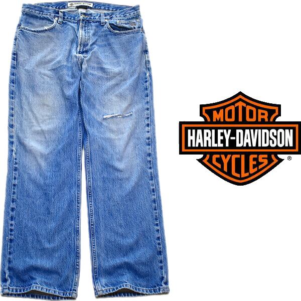 1点物◇ハーレーダビッドソンUSAワイドジーンズ古着メンズ36レディース  