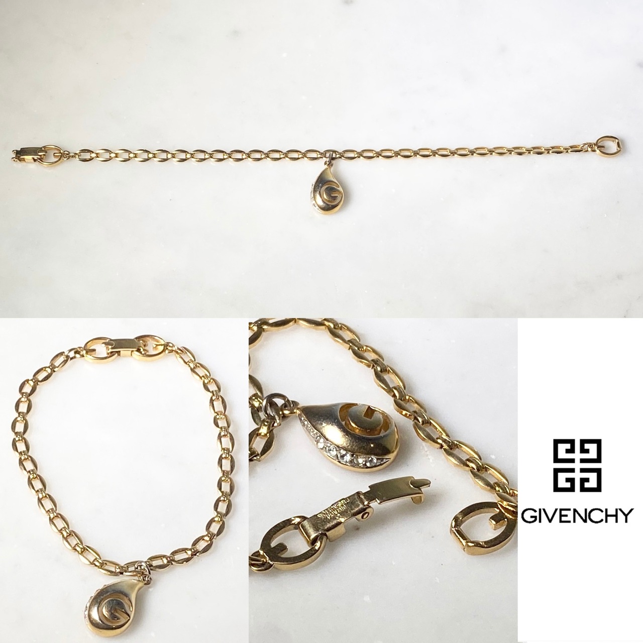 vintage GIVENCHY metal teardrop charm bracelet