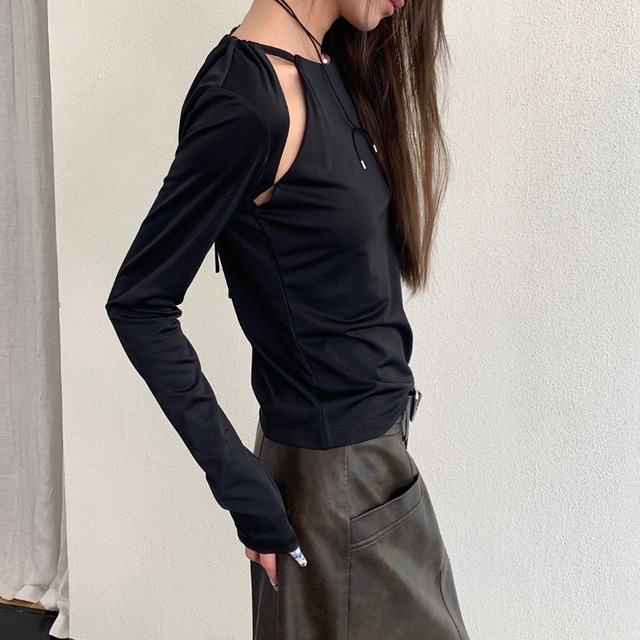cut-out shoulder long sleeve top L0613