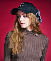【直営限定ITEM】ビジューチェックリボンCAP (BLACK) CQ-47501H