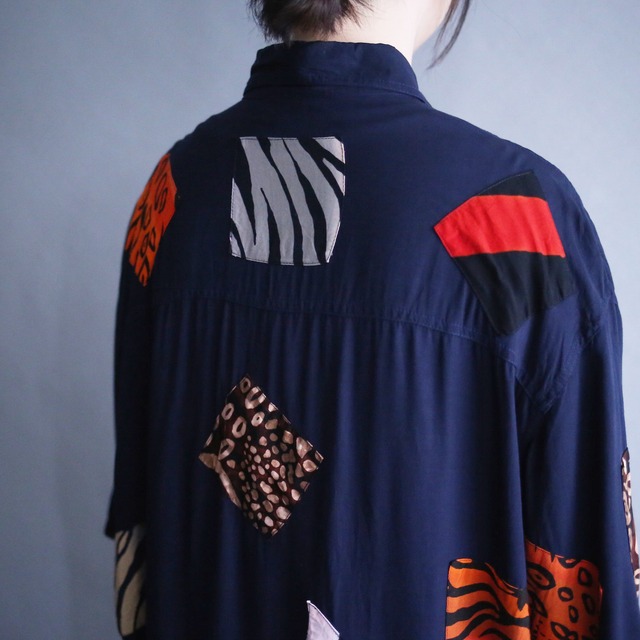 patchwork multi pattern design loose h/s shirt