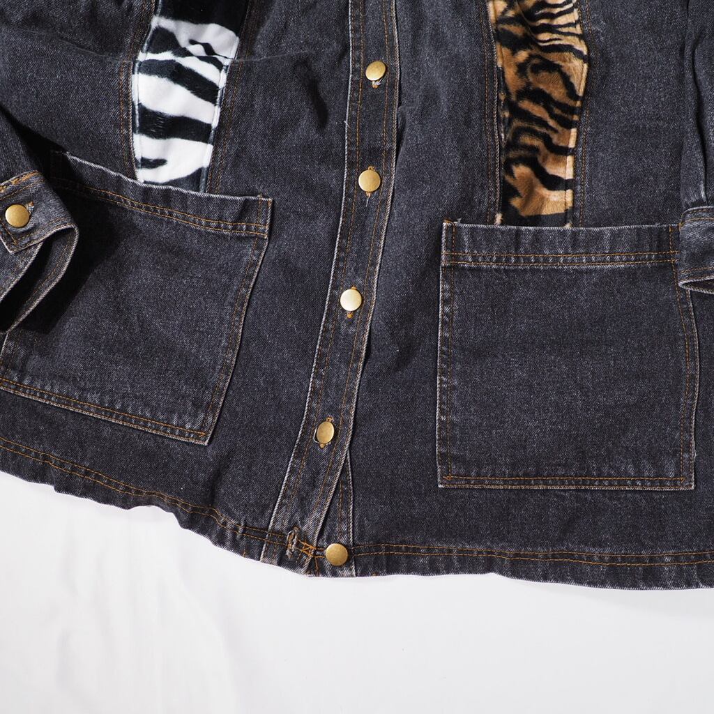 Various Animal Switching pattern Design dark gray denim jacket