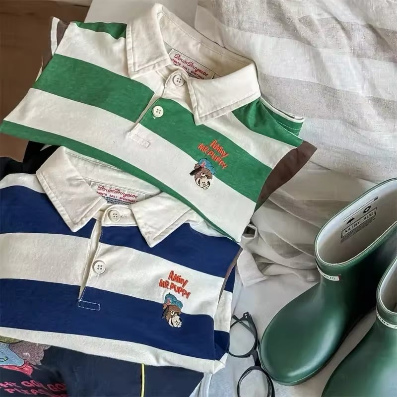 dog刺繍ボーダーポロシャツ