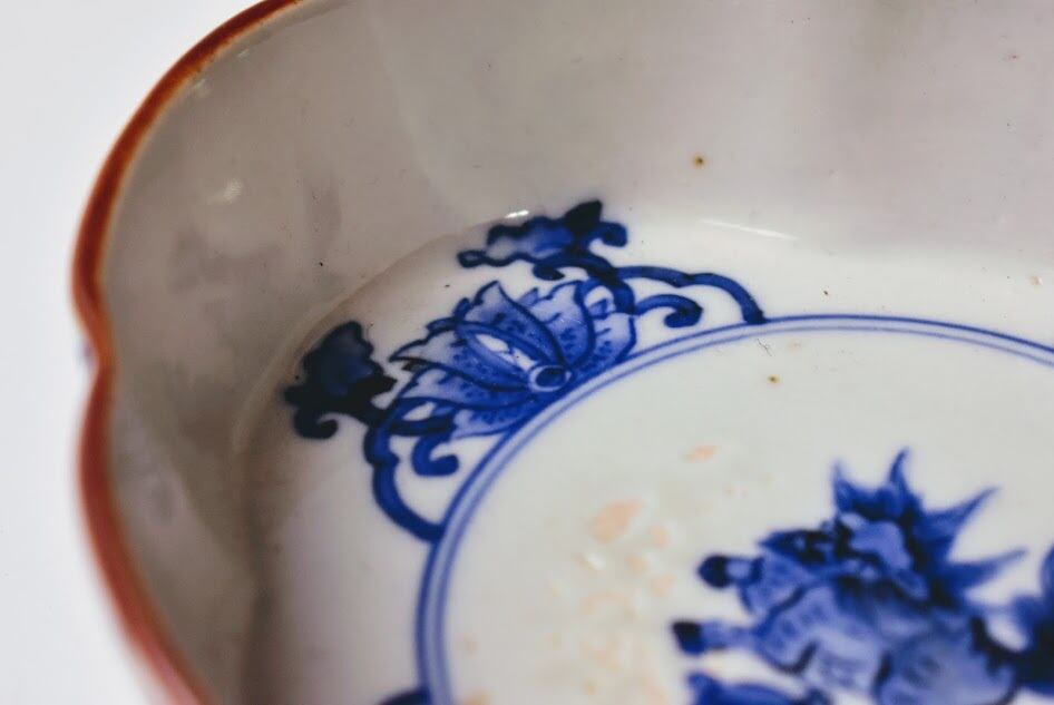 伊万里 木瓜形 染付 蛸唐草 獅子 変形 皿 小鉢 向付 大明嘉靖年製銘