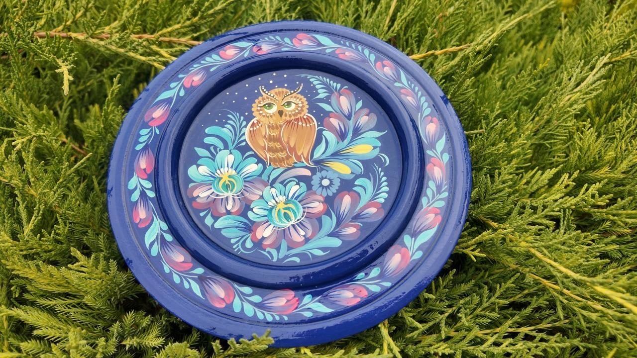 ペトリキウカ塗りのプレート　梟 （ティモシェンコ作）16cm - 3