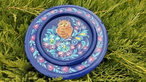 ペトリキウカ塗りのプレート　梟 （ティモシェンコ作）16cm