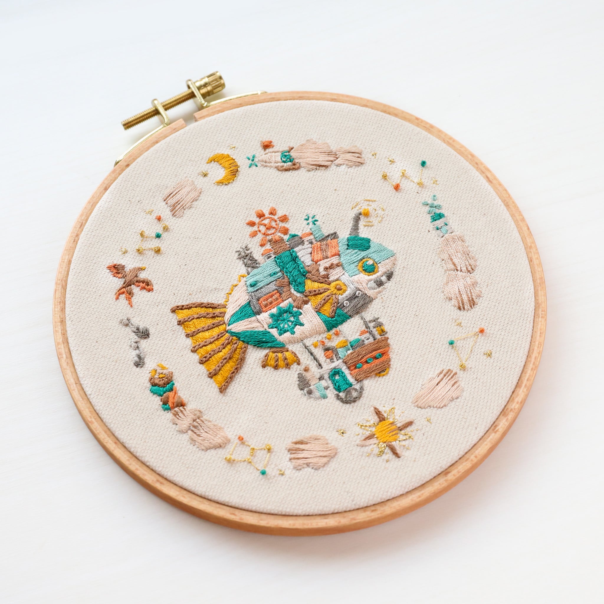 刺繍キット 「空飛ぶ魚の街」《空想街雑貨店》 | 空想街雑貨店