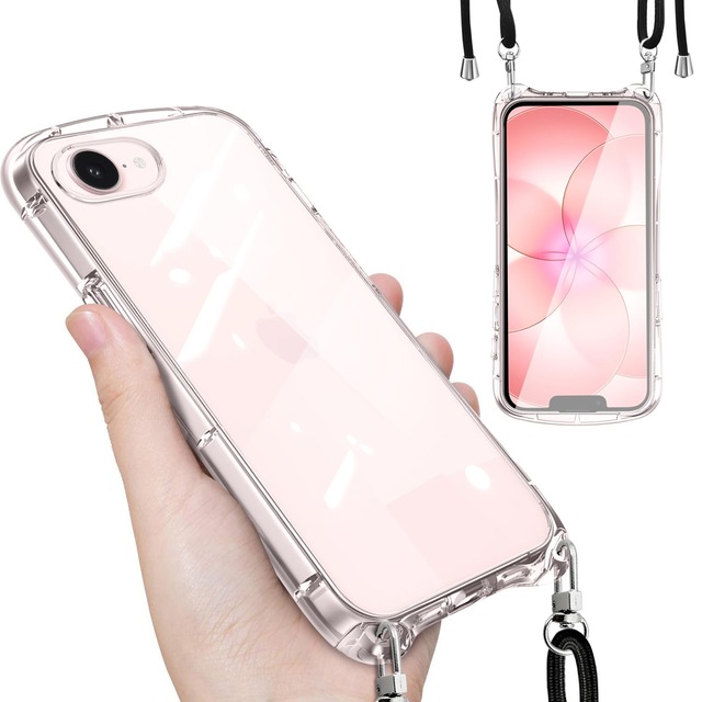 Yidahe iPhone 17e 用 ケース ショルダー iPhone 16e 用 ストラップ付き 韓国 スマホケース（クリア）