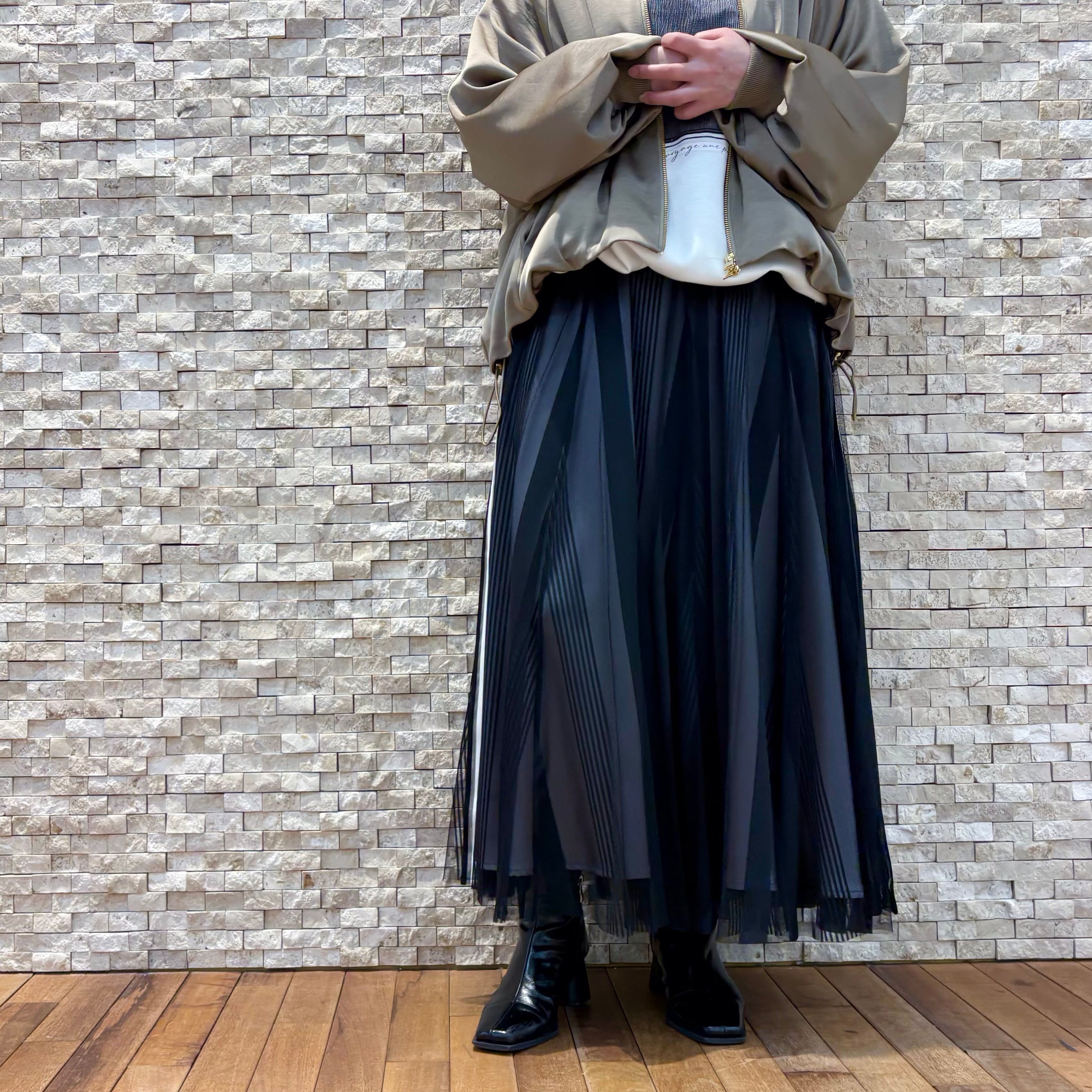 【Hazelnut】サイドライン入りストライプ柄チュールスカート(25709)