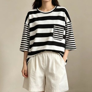 OVERSIZED STRIPED DROP SHOULDER POCKET T-SHIRT M-17432