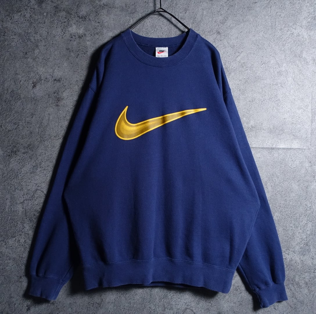 90s “NIKE” Navy & Yellow Swoosh Logo Design Sweat