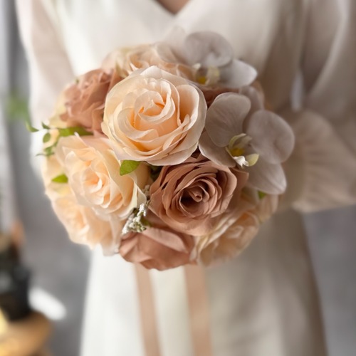 淡いオレンジ×ブラウンラウンドブーケ☆