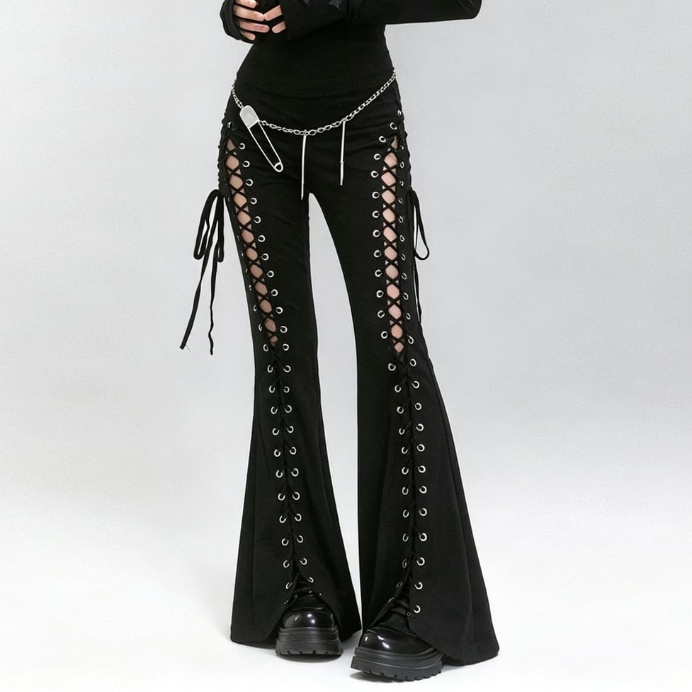 lace up flare pants / l0711