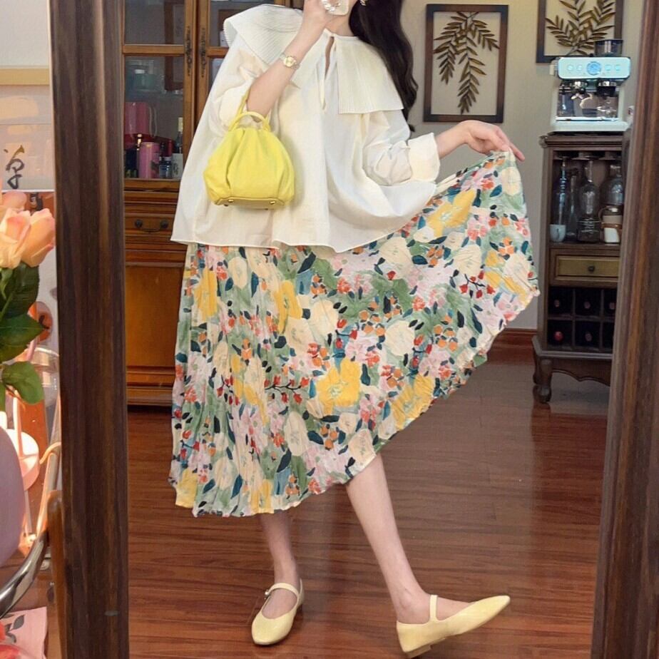 スカート レディース 送料無料 プリーツスカート ミモレ丈 ひざ下 Aライン ハイウエスト かわいい 大人可愛い きれいめ シンプル 大人 上品 おしゃれ お洒落 送料無料 ラブリー キュート フェミニン エレガント 花柄 フラワー 春 夏 秋 10代 20代 30代 40代 オフィス ビジネス OL 通勤 学生 通学 デート 休日 着回し 普段使い 韓国 韓国系 ファッション コーデ スタイル モテ 体型カバー 美脚 脚長 S M インスタ映え