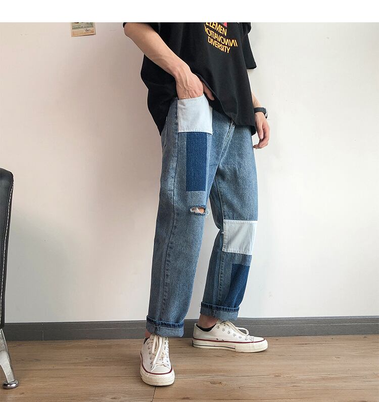 全1色 デニム パンツ ストレート カジュアル ダメージ