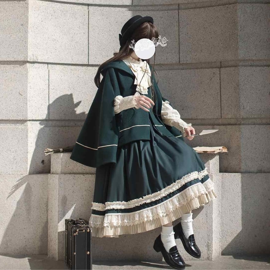 ゴスロリ・ロリータ ゴシック風 森ガール 地雷系 コスプレ 2点セット