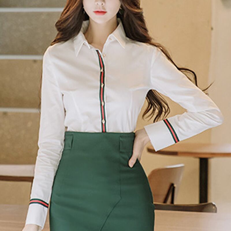 ポイントライン付き・ベーシックシャツブラウス