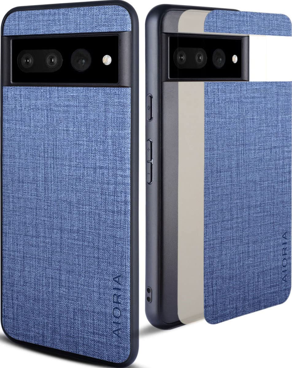 AIORIA Google Pixel 7 ケース 生地パターンレザー高級に保護純色スマホケースGoogle Pixel 7 5G (Blue)
