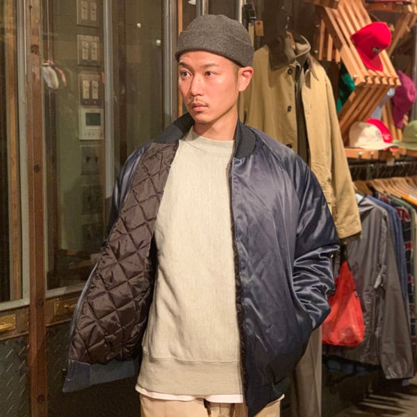USA製 AMERICAN SPIRIT WEAR 中綿ジャケット ASW (AMERICAN SPIRIT WEAR) / QUILT LINER SATIN ZIP JACKET (NAVY