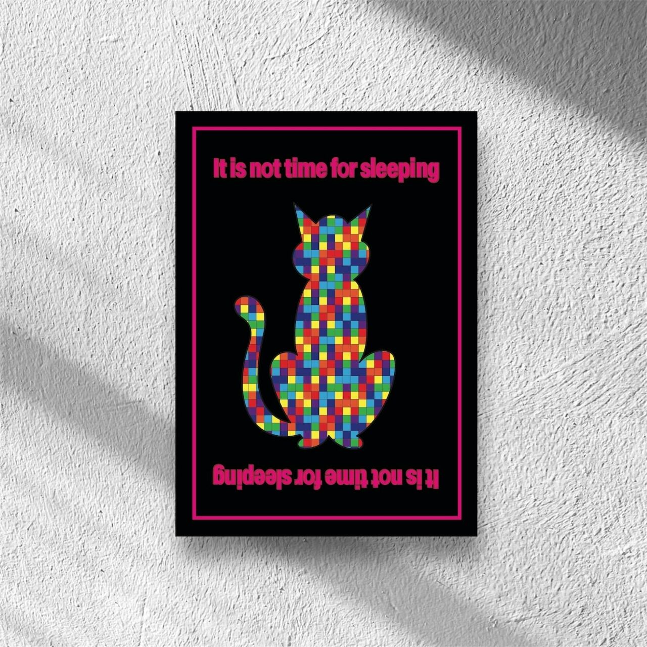 DHD(M)018【フレーム付きインテリアポスターA3　まわりが黒ネコ】