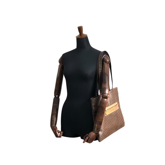 CELINE セリーヌ マカダム ハンドバッグ ブラウン ロゴ型押し PVCレザー トートバッグ vintage ヴィンテージ オールド idxpny
