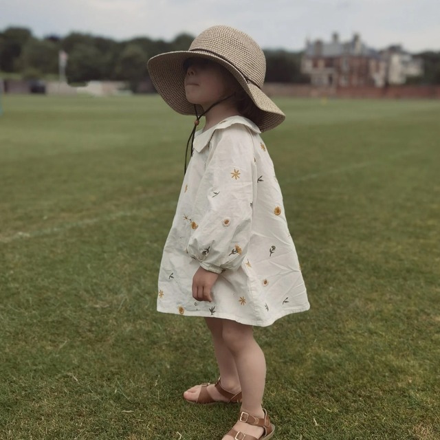 【予約】House of Dungarees / Organic Cotton Peter Pan Collar Dress - Embroidered Dandelions