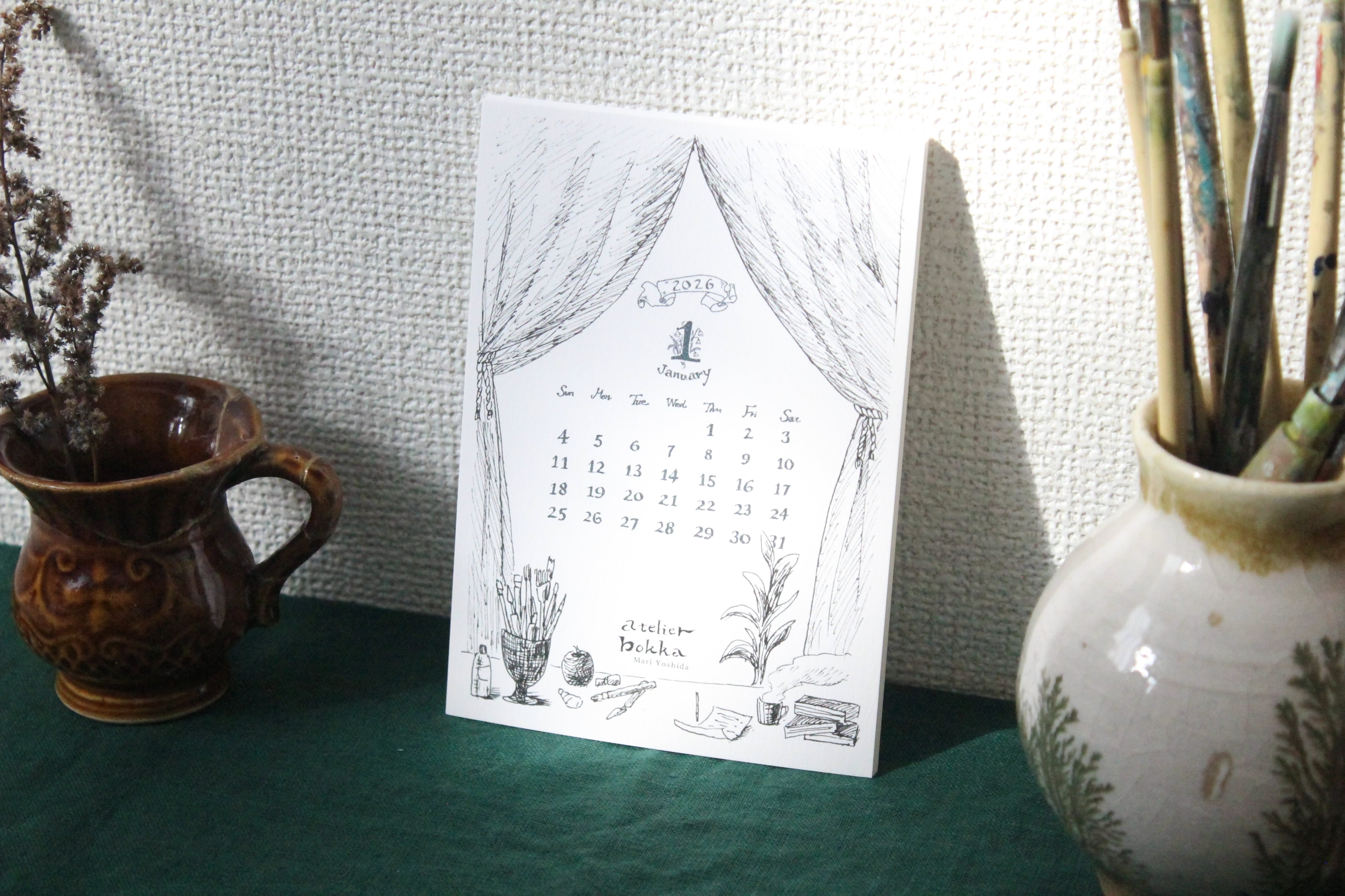 2026年カレンダー】手描き風イラスト｜季節の植物のはがきサイズ卓上