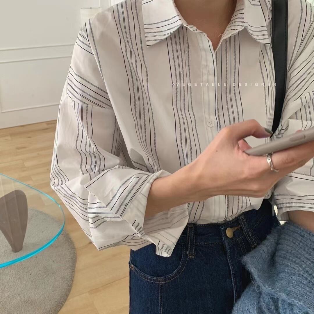 ドロップショルダー ストライプシャツ　AJ2205-1136