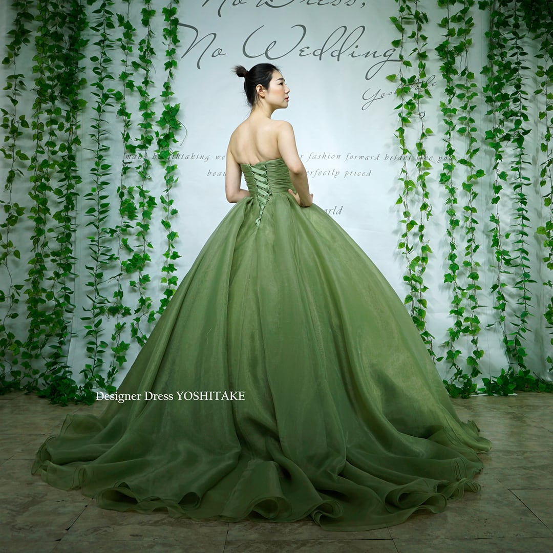 グリーンドレス ダークグリーン ロングドレス ベアトップ 演奏会・ステージドレス