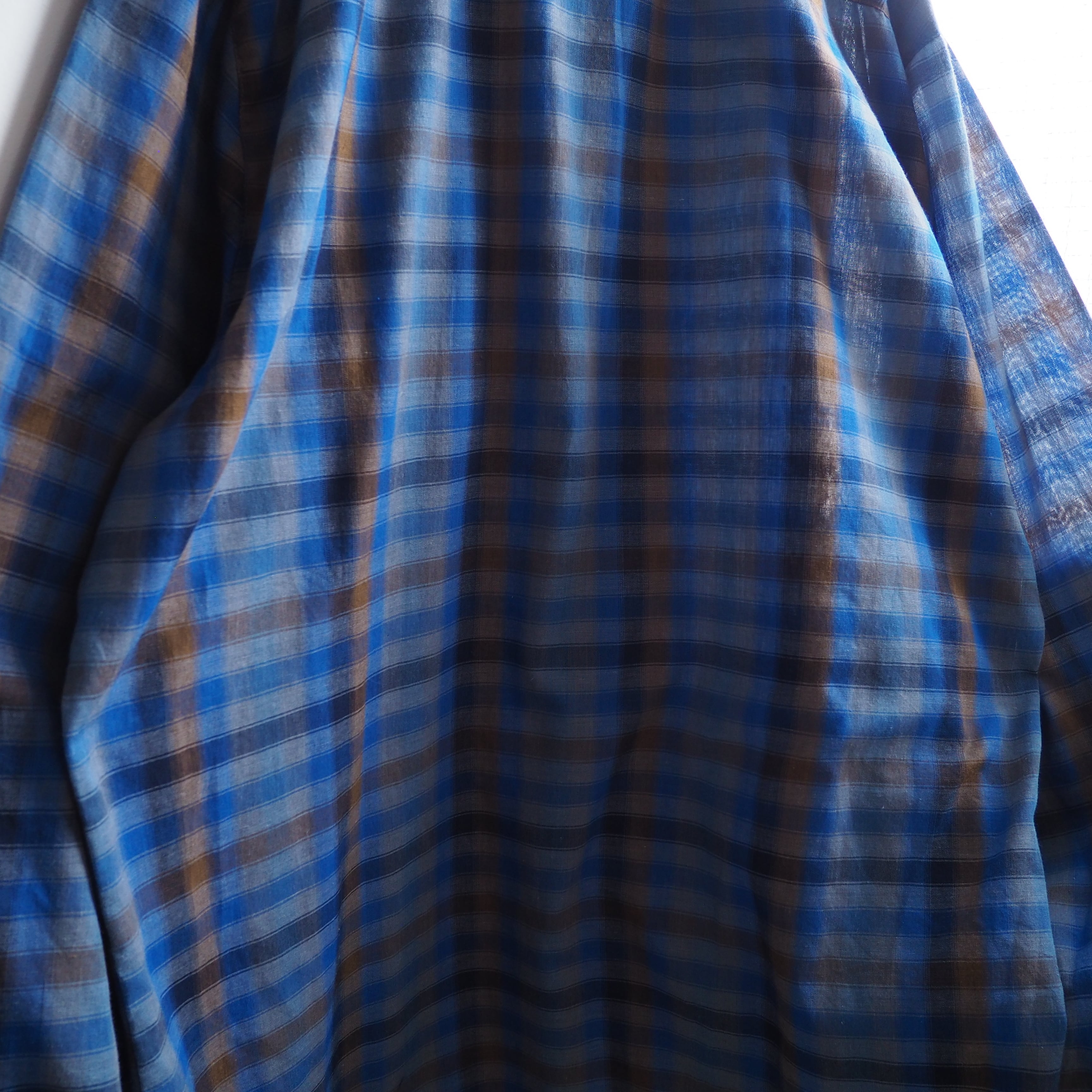 1990s Beautiful gradation Blue color Design vintage loose check shirt