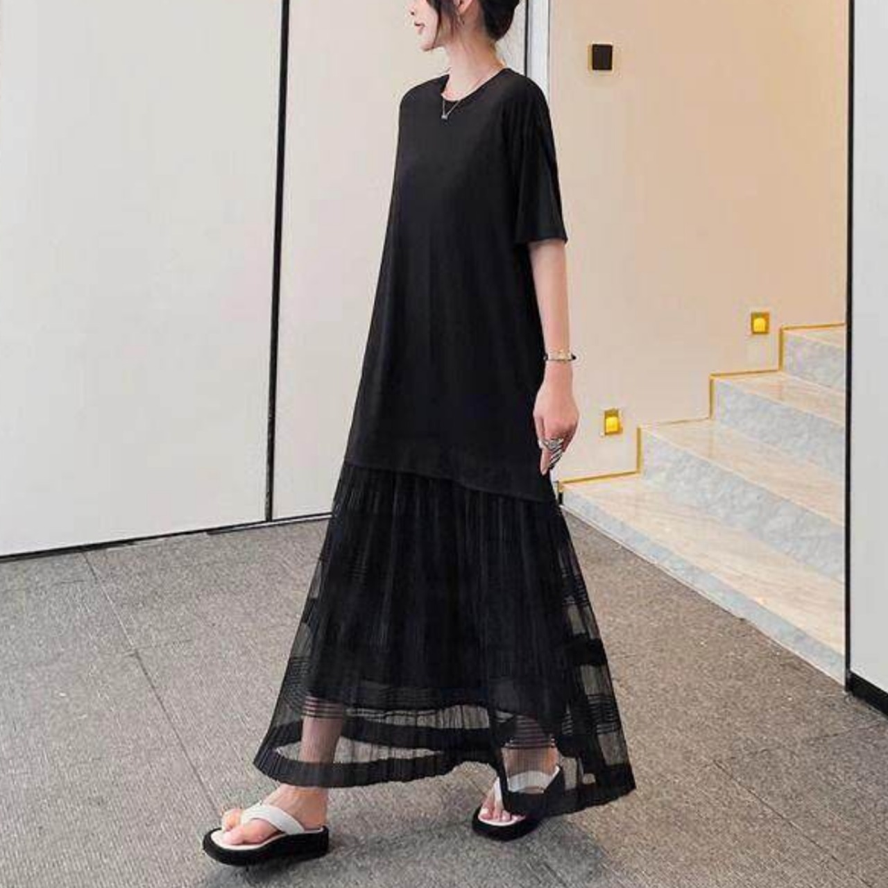 Mesh short-sleeve T-shirt dress (ME361)