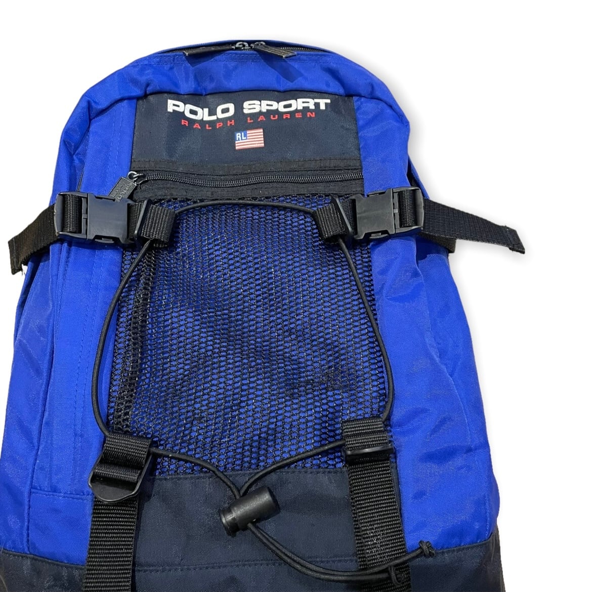 90s POLO SPORT(ポロスポーツ) Spellout Nylon Backpack スペルアウト ナイロン バックパック ブルー×ブラック  [Bランク]