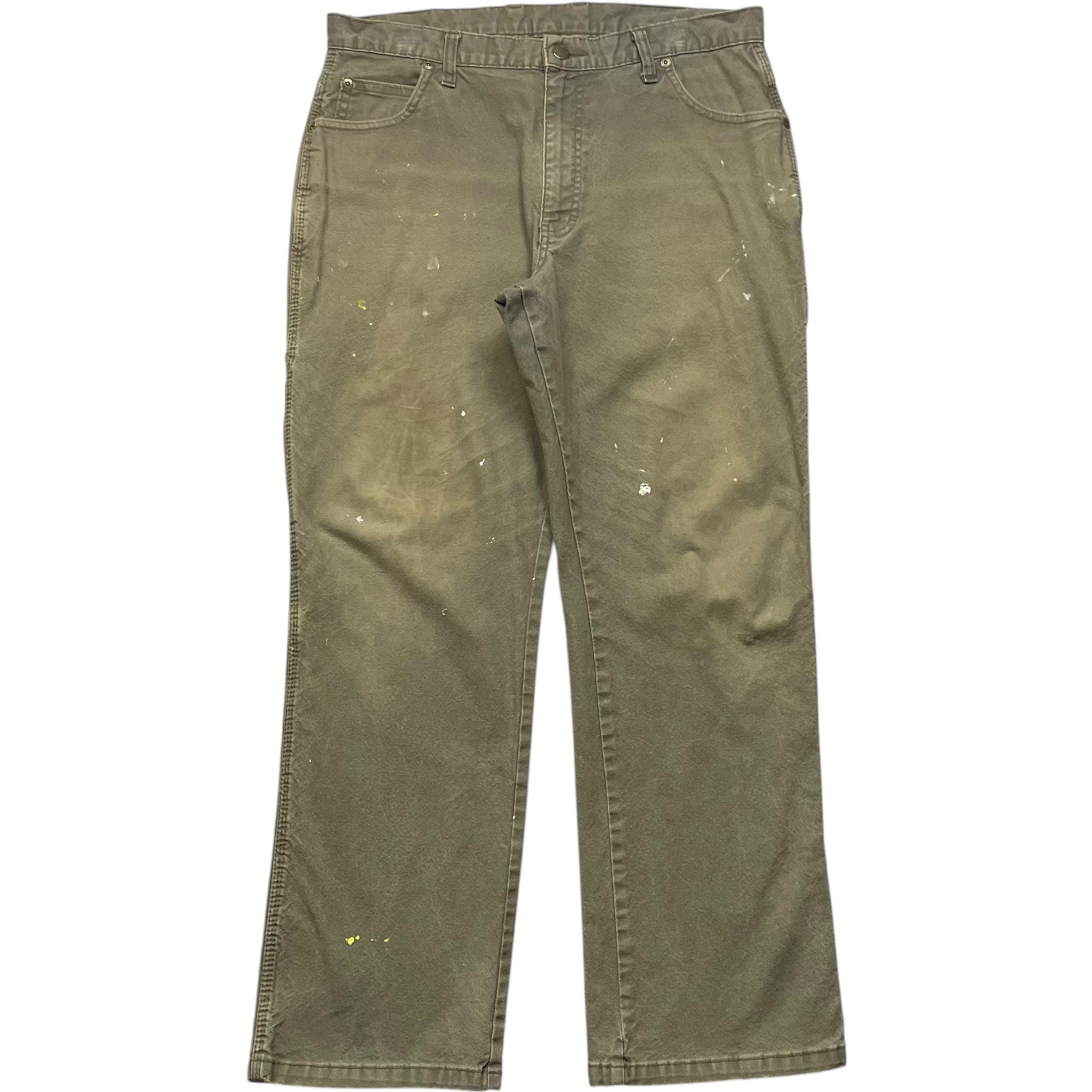 《実寸 W34 L28》 Dickies ディッキーズ ペインターパンツ ワークパンツ グリーン ペイント フェード ワンポイントロゴ no.10285