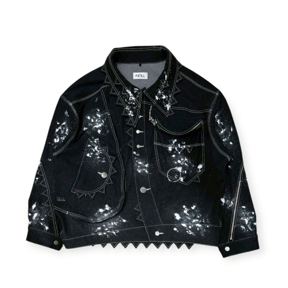 KIDILL/MONSTER DENIM JACKET BIOSTONE WASHED STAIN DISTRESSED DENIM