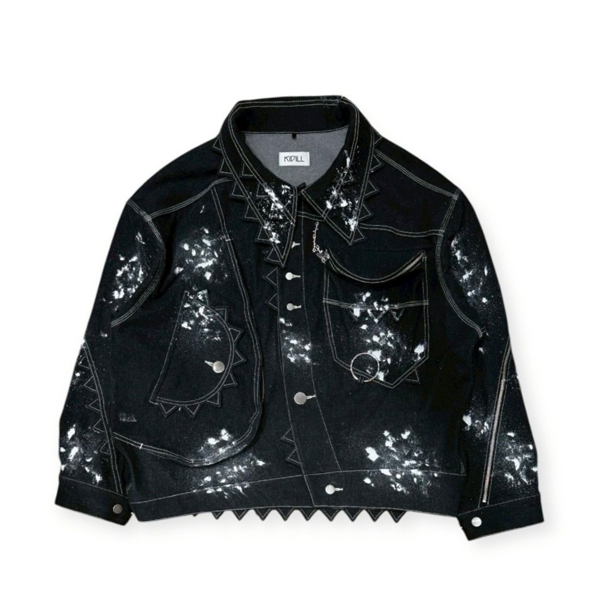 KIDILL/MONSTER DENIM JACKET BIOSTONE WASHED STAIN DISTRESSED DENIM 