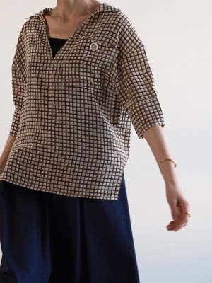 MARNI　CHECK PRINT SILK PULLOVER SHIRT