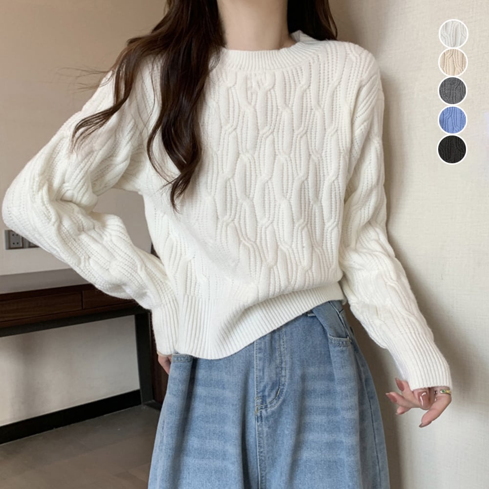 韓国カフェ 韓国ファッション 大人女性 プチプラ ラウンドネック