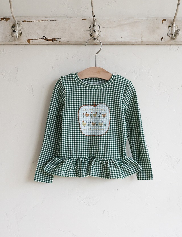 【FLO】ポルカチェックフリルT／グリーン（90〜140cm）